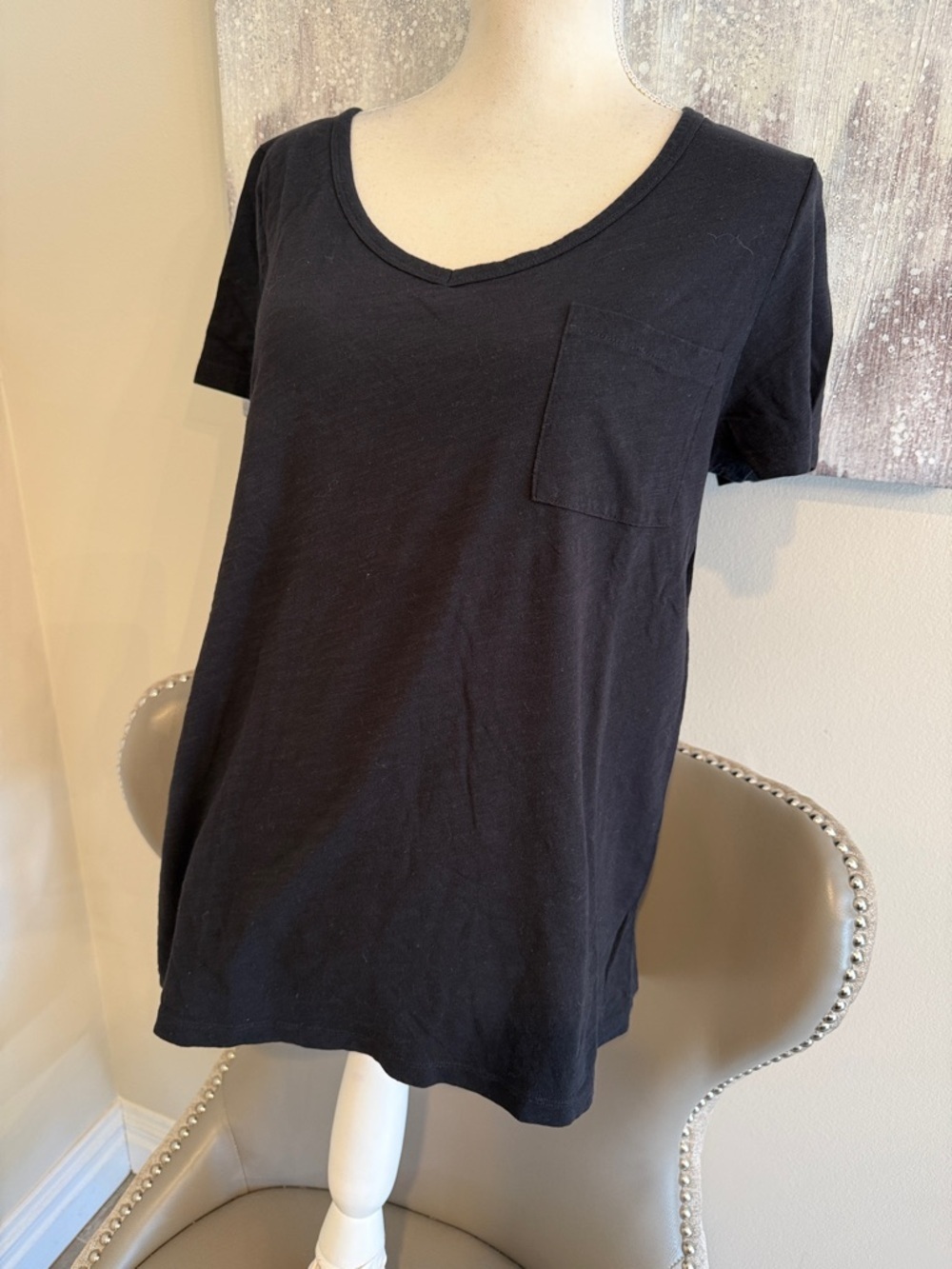 Classic Black V-Neck Pocket Tee - Women size Large